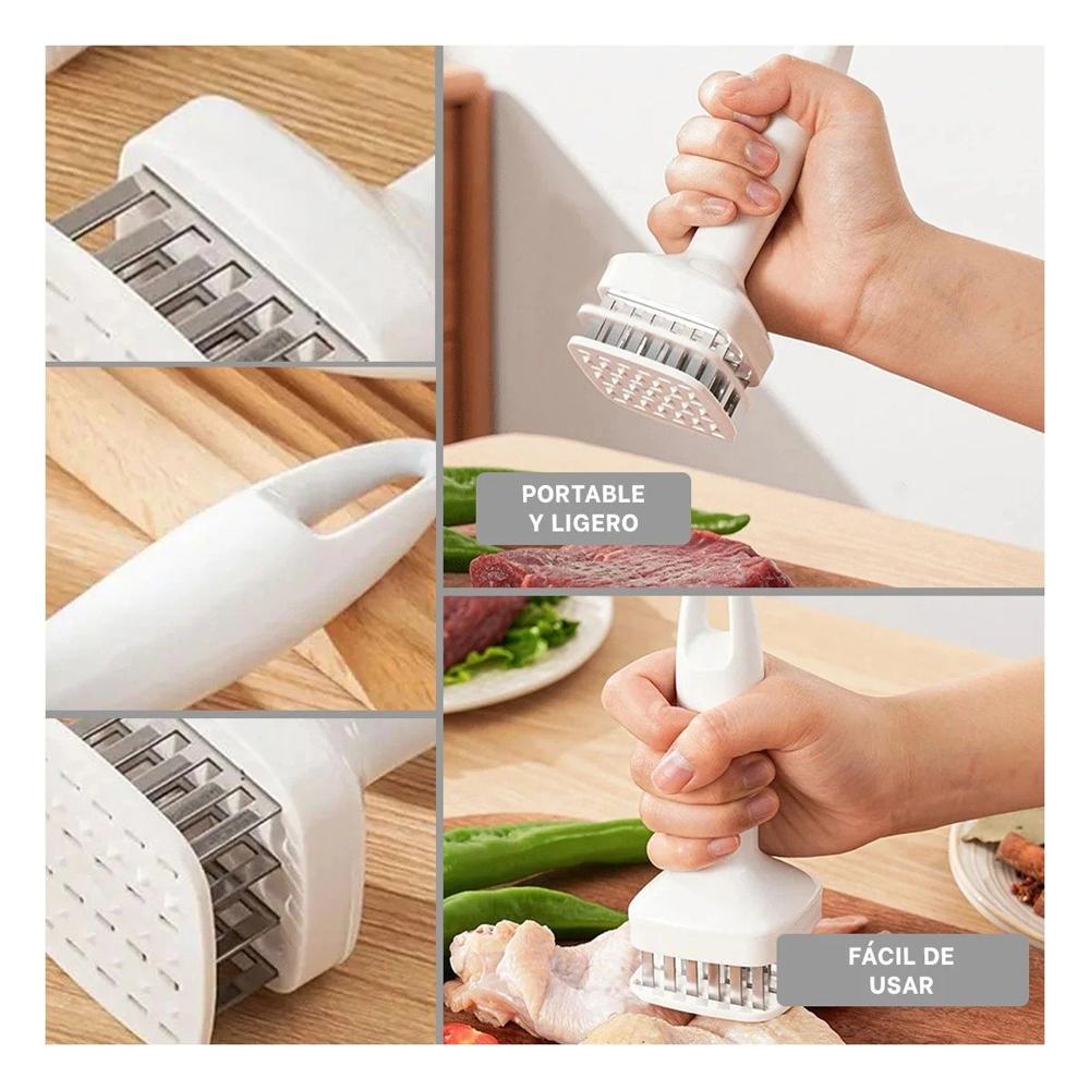 Martillo Ablandador de Carne Blanco para Preparacion de Carnes y Bocadillos Y Ligas Regalo