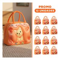Pack12 Porta Alimentos para Colegio con Grafica Kawaii Perro Naranja