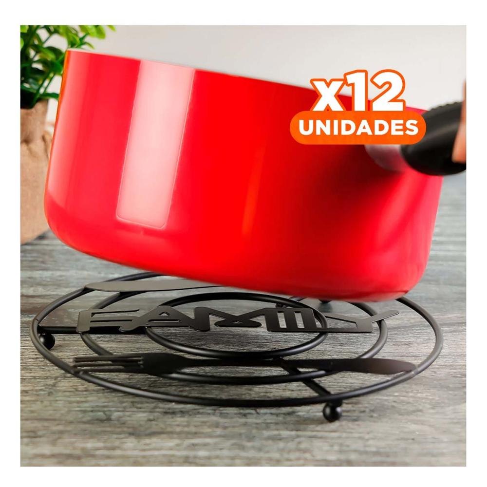 Pack12 Soporte Ollas como Base Practica en Cocina con Acabado Metal Negro YPapel Regalo
