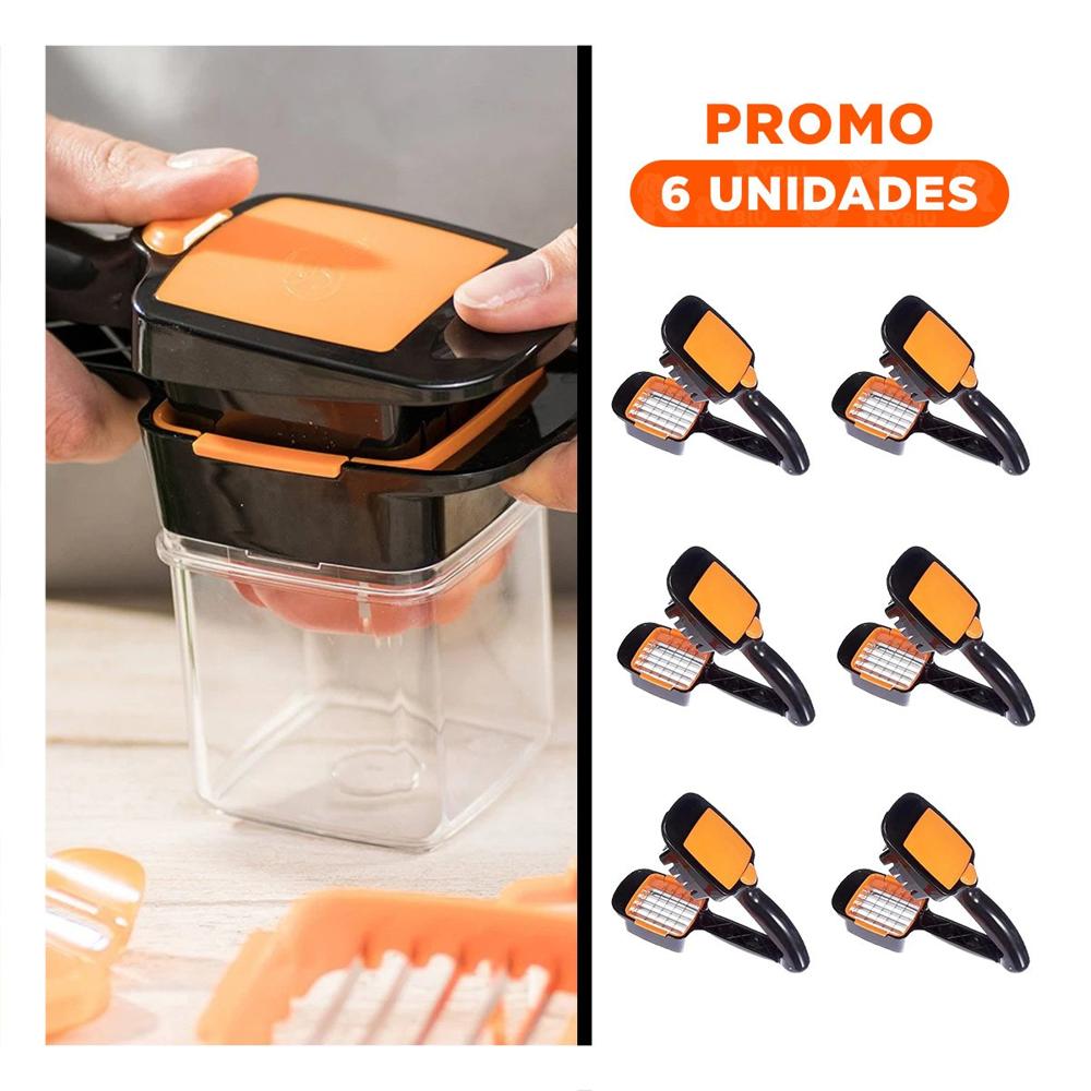 Pack6 Equipo Picador de Frutas y Verduras Negro y Naranja Uso Diario Cortes Y Regalo Sticker