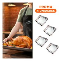 Pack4 Soporte rectangular de acero plateado para organizar y servir alimentos