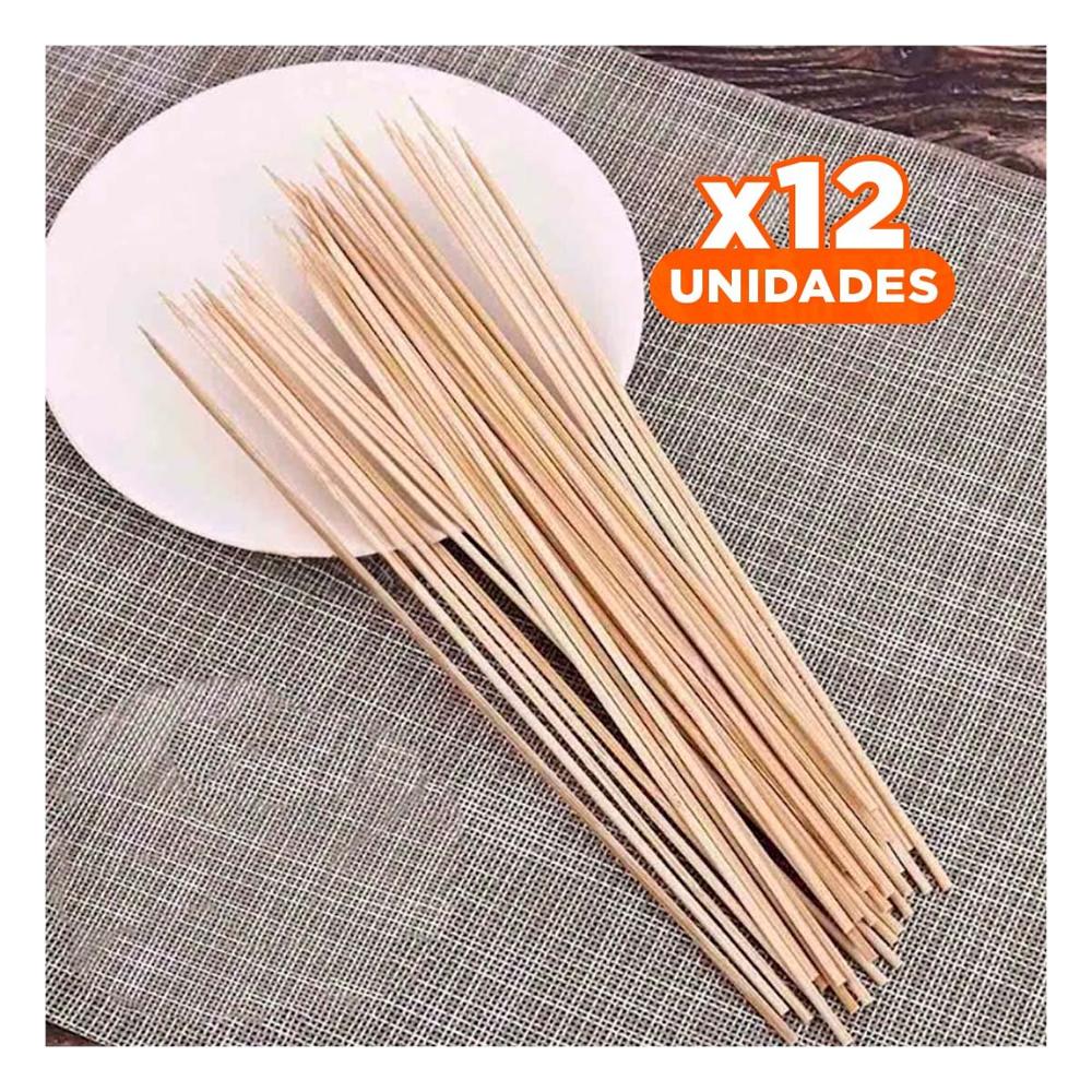Pack12 Brochetas en Bambu Natural 85unid para Uso Diario en Cocina 30cm YRegalo Sticker