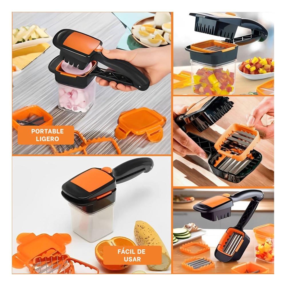 Picador Multifuncional de Frutas y Verduras Negro y Naranja para Uso Diario Y Ligas Regalo