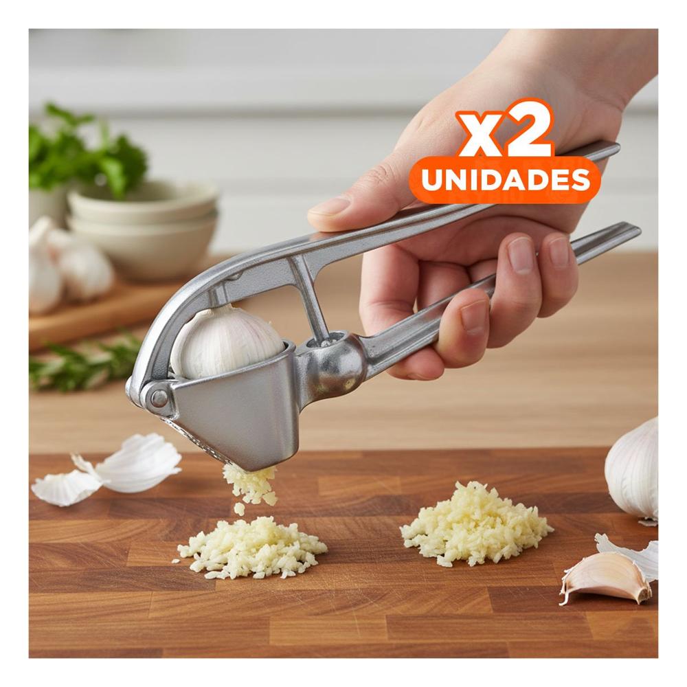 Pack2 Triturador Compacto de Ajo Plateado de Aluminio Resistente Hogar Y Papel Regalo