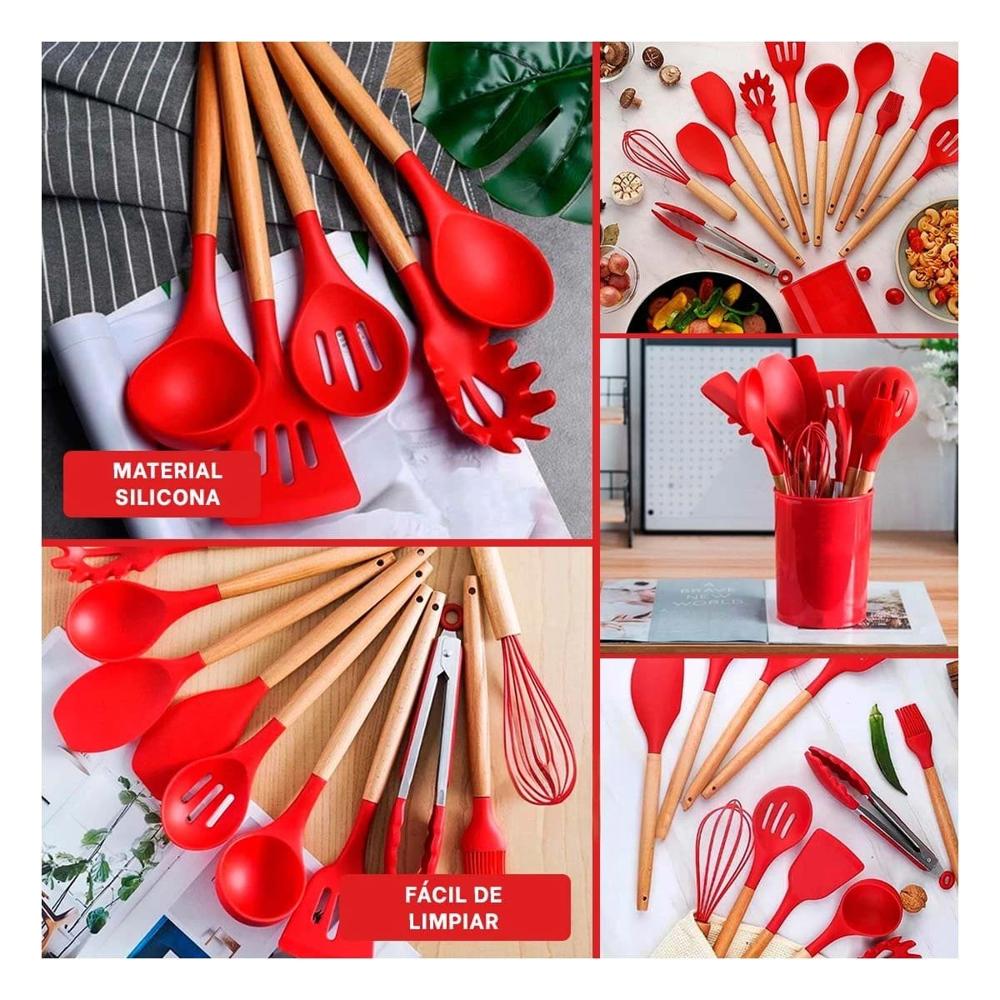 Set de Utensilios Color Rojo en Silicona con 12 Piezas para Cocina Familiar YLigas Regalo