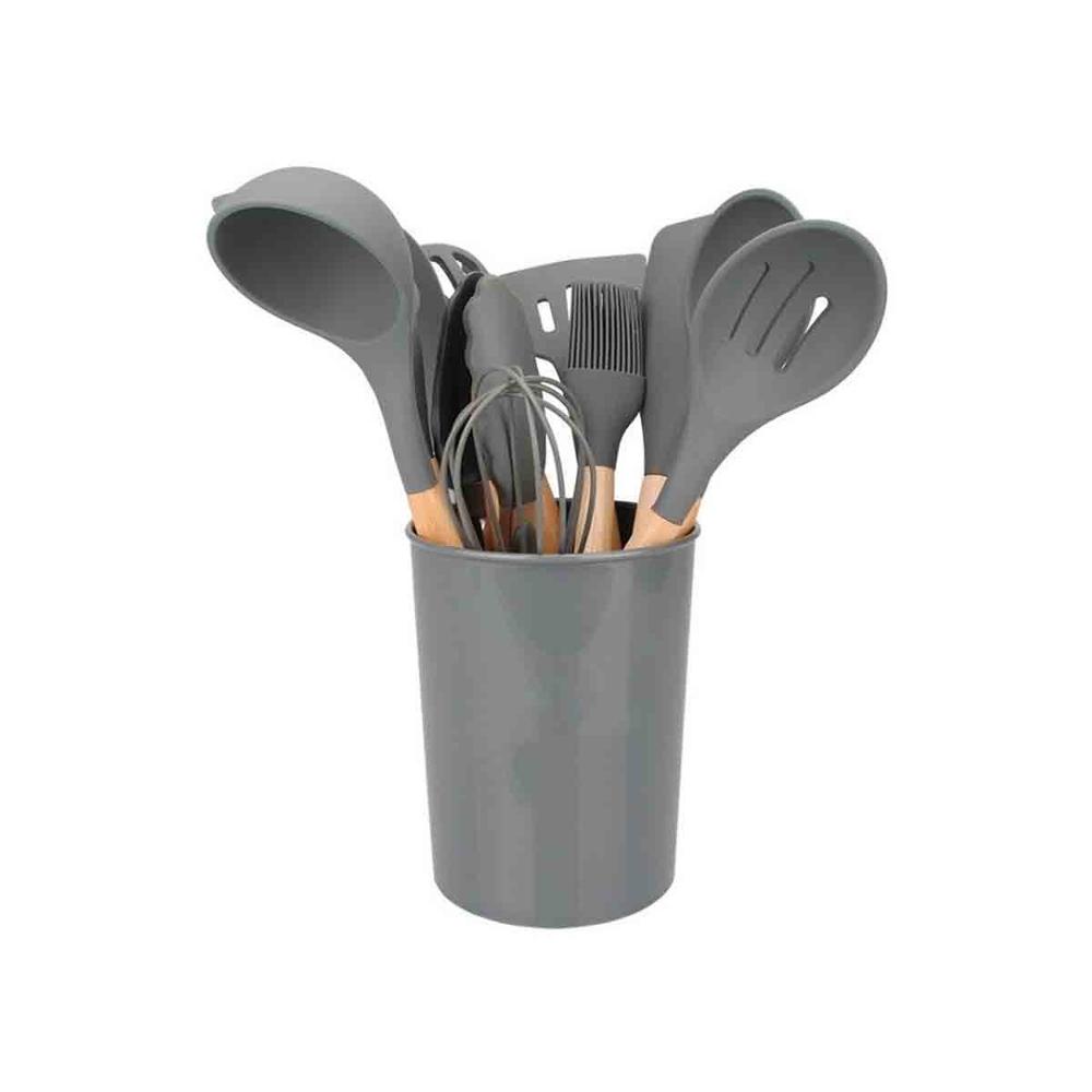Set de Cocina Color Gris con 12 Piezas en Silicona para Uso Diario YRegalo Sticker