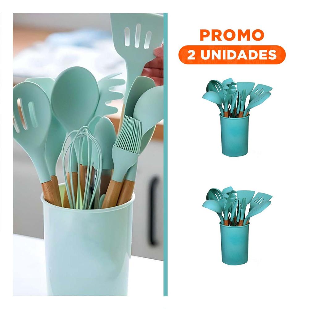 Pack2 Conjunto Domestico 12 Piezas Fabricado en Silicona Color Verde YRegalo Sticker
