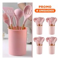 Pack4 Conjunto Integral Color Rosado en Silicona con 12 Piezas para Preparacion