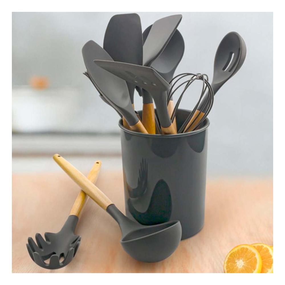 Set Completo de 12 Piezas en Silicona Color Gris para Preparacion de Alimentos YPapel Regalo