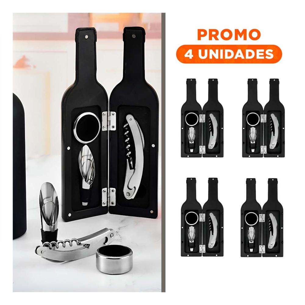 Pack4 Juego Saca Corcho Pequeno 4 Piezas Negro Practico para Hogar y Comedor