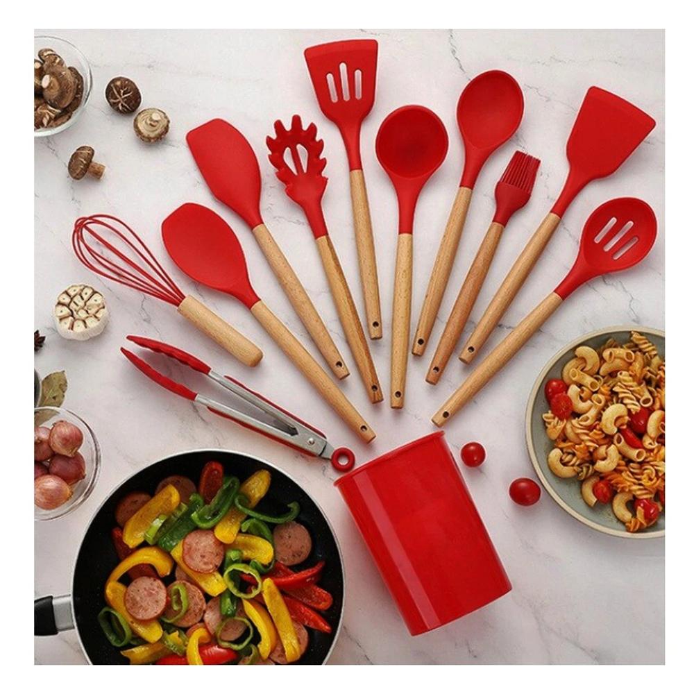 Set Completo de 12 Piezas en Silicona Color Rojo para Preparacion de Alimentos YPapel Regalo