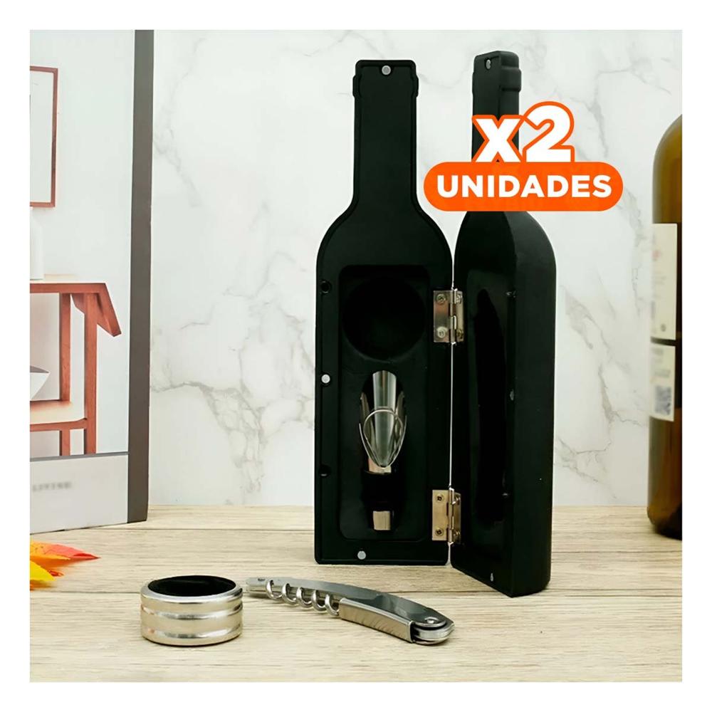 Pack2 Juego Saca Corcho Pequeno 4 Piezas Negro Elegante para Reuniones y Cocina Y Papel Regalo