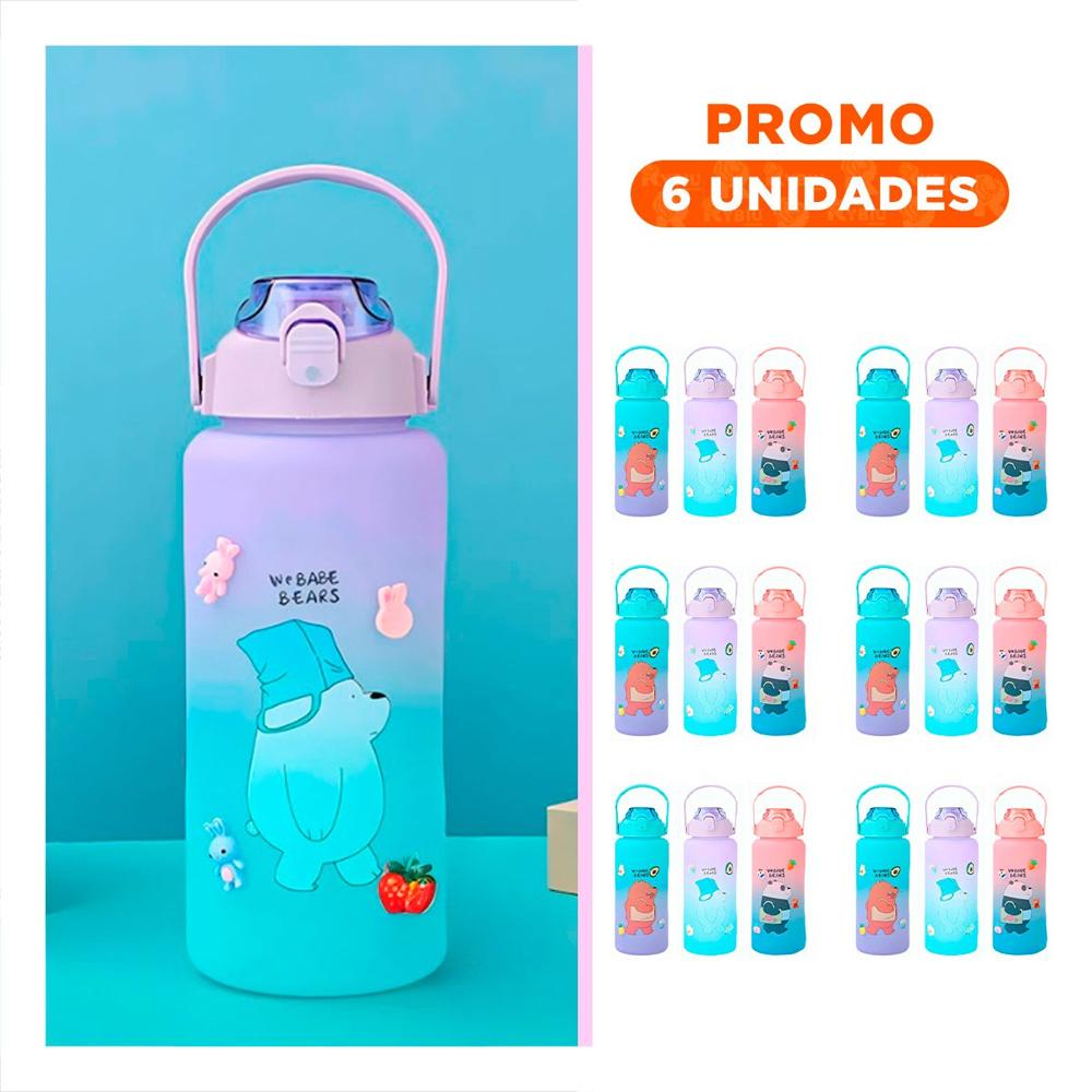 Pack6 Recipiente Deportivo Oso Escandaloso 2 Litros para Agua Y Regalo Sticker