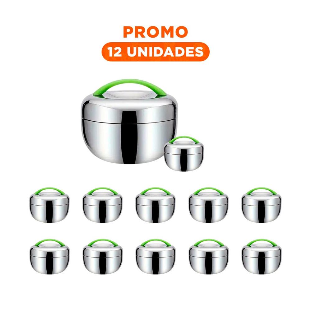 Pack12 contenedor Circular 1L Acero Verde y Plateado con Diseno Moderno y Funcional