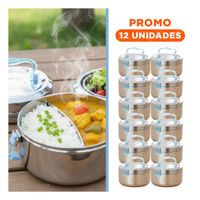 Pack12 Envase Plateado y Celeste 1200ml Circular Cuadrado con Interior de Acero