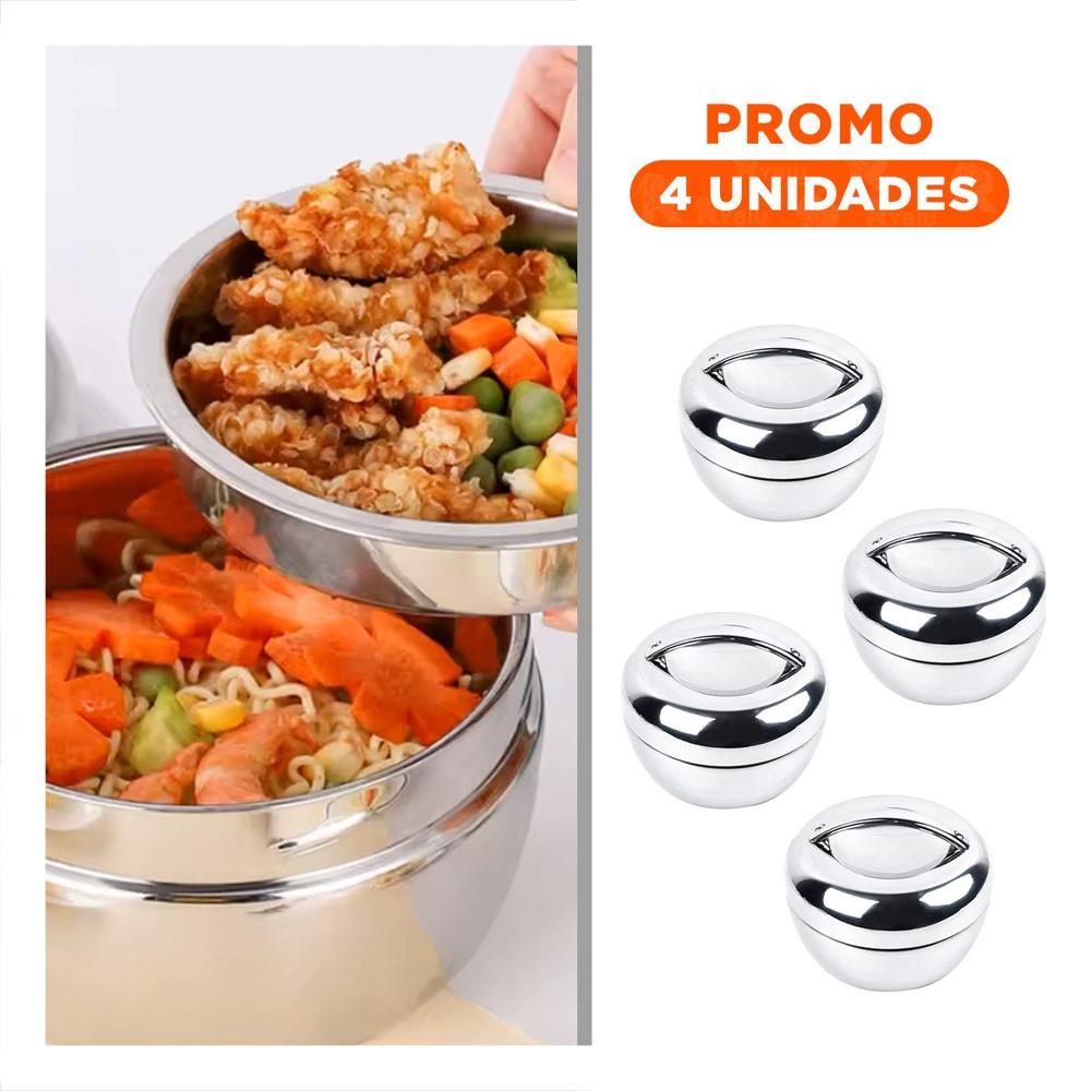 Pack4 Taper Termico Circular 1300ML de Acero Plateado Moderno para Hogar