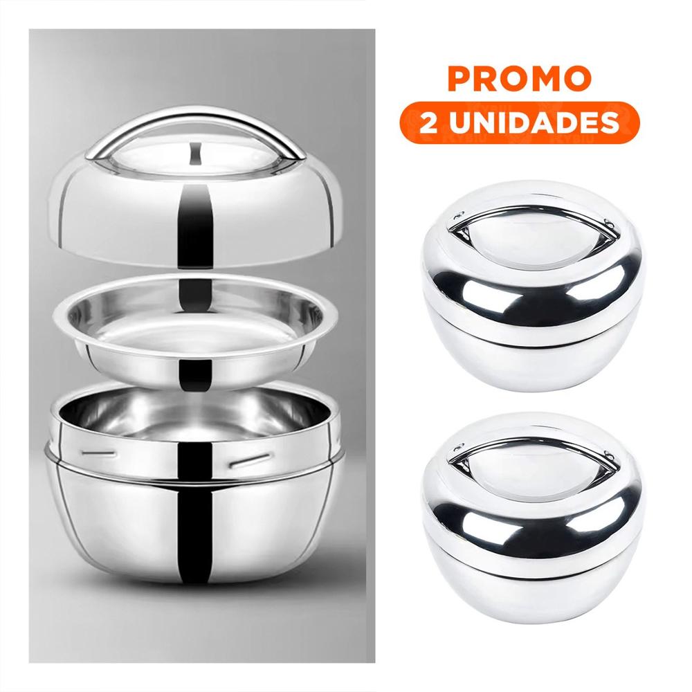 Pack2 Taper Termico Circular 1300ML de Acero Plateado Portatil para Cocina Y Regalo Sticker