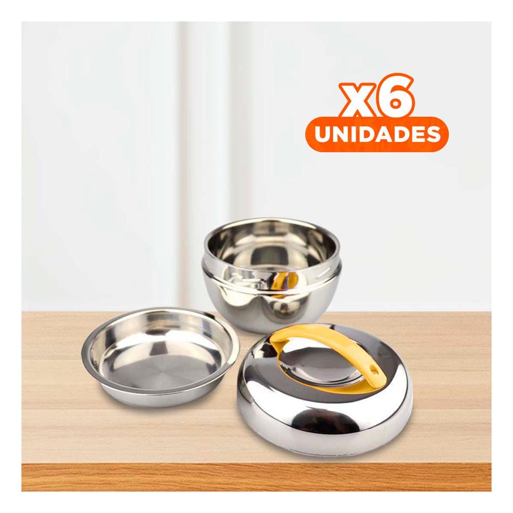 Pack6 Recipiente Termo Amarillo y Plomo 1L Circular Perfecto para Mantener Comidas Calientes