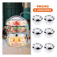 Pack6 Lonchera Termica Circular 1300ML de Acero Plateado Portatil para Oficina Y Regalo Sticker