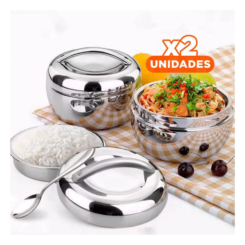 Pack2 Taper Termico Circular 1300ML de Acero Plateado para Cocina