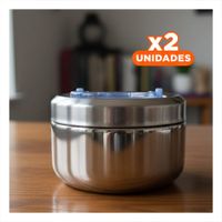 Pack2 Contenedor Plateado y Celeste 800ml Circular Cuadrado con Cierre Seguro Y Papel Regalo