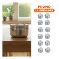 Pack12 Envase Plateado y Celeste 1000ml Circular Cuadrado con Interior de Acero