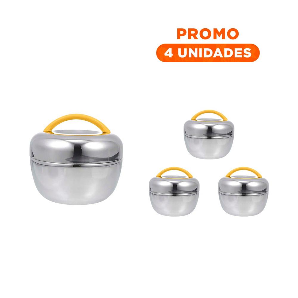 Pack4 Contenedor Termo Amarillo y Plomo 1L Circular Seguro y Confiable para Mantener Comidas