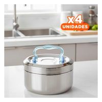 Pack4 Recipiente Plateado y Celeste de 1000ml Circular Cuadrado con Tapa Y Regalo Sticker