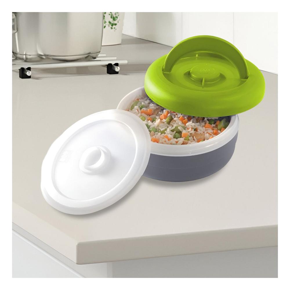 Contenedor Termico Portatil 1.25L Verde Claro y Plomo Y notas