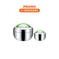 Pack2 Recipiente Circular Acero Verde y Plateado Seguro y Duradero para Comida YRegalo Sticker