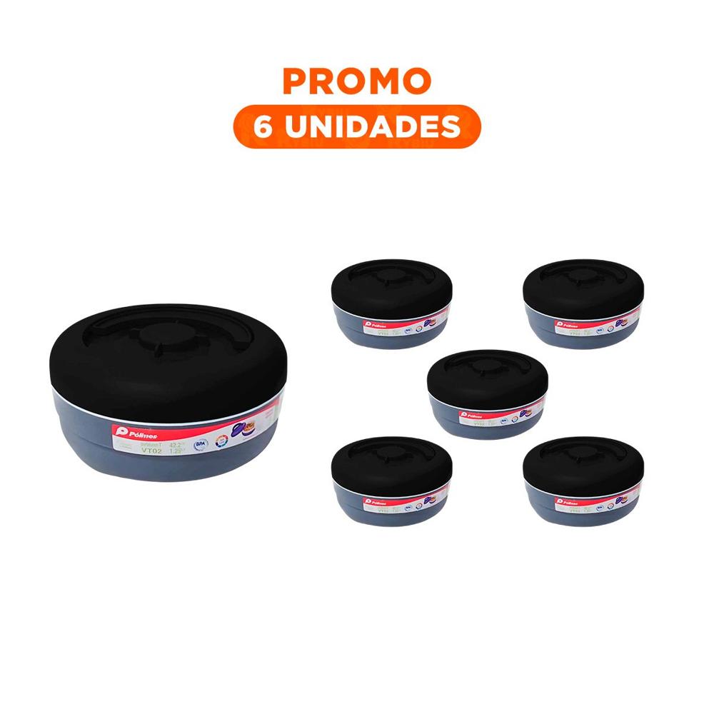 Pack6 Lonchera Practica 1.25L Negro y Plomo para Uso Continuo YRegalo Sticker