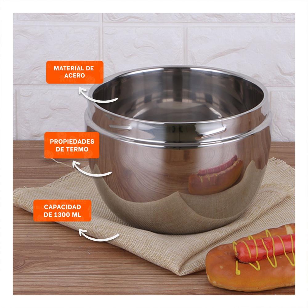 Recipiente Termico Circular 1300ML de Acero Plateado para Cocina