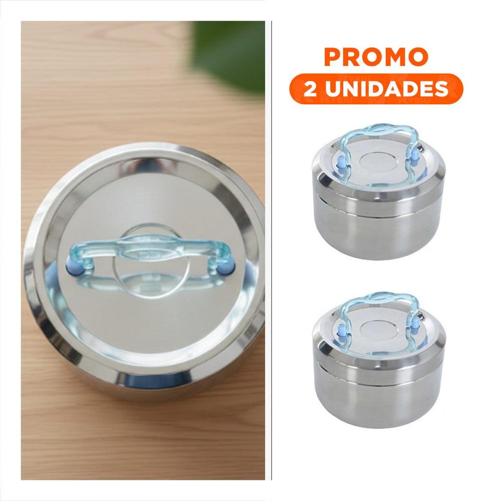 Pack2 Contenedor de 800ml Circular Cuadrado en Acero Plateado y Celeste Y Regalo Sticker