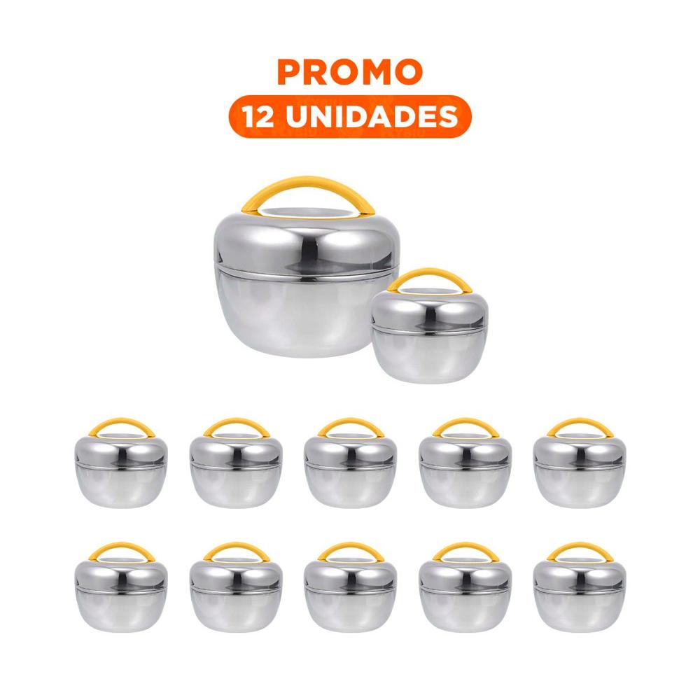 Pack12 Bote Termo Amarillo y Plomo 1L Circular Elegante y Moderno para Guardar Comidas