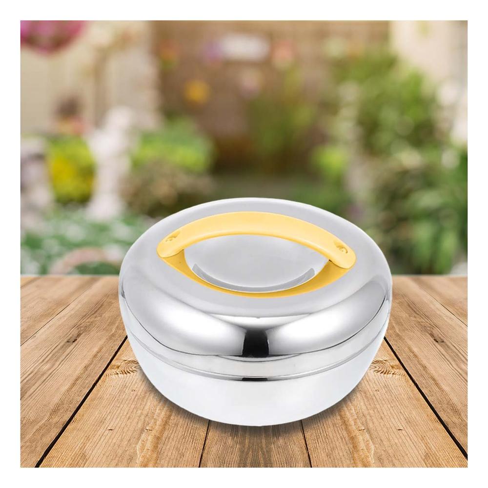 Bote Termo Amarillo y Plomo 1L Circular para Guardar Comidas en Casa de Forma Segura Y notas