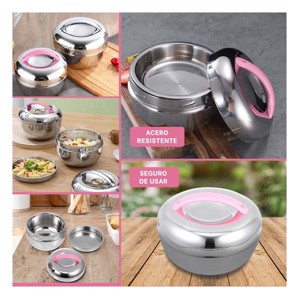 Contenedor Termo Rosa y Plateado 1L Circular para Transportar Comidas Al Trabajo YLigas Regalo