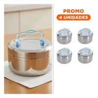 Pack4 Contenedor Termico Circular Cuadrado Plateado y Celeste con Interior de 800ml