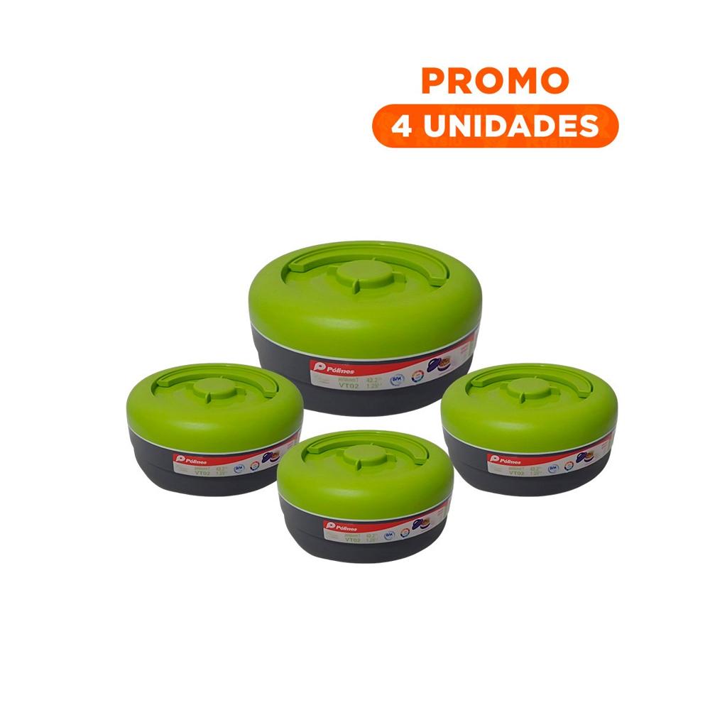 Pack4 Lonchera Termica Circular 1.25L con Aislamiento Verde Claro y Plomo