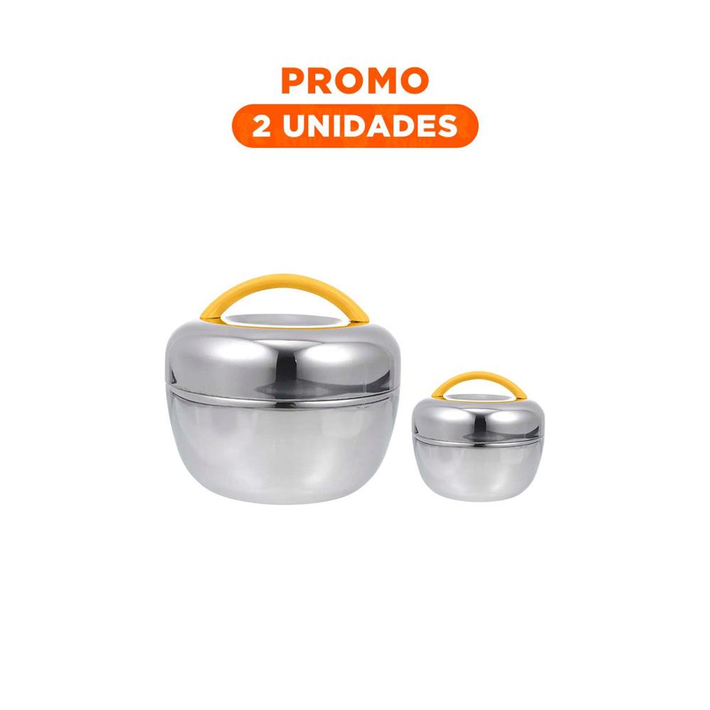Pack2 Envase Termo Amarillo y Plomo 1L Circular Moderno para Comidas Diarias YRegalo Sticker