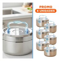 Pack6 Recipiente Circular Plateado y Celeste de 1200ml para Transporte Y Regalo Sticker