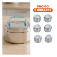 Pack6 Recipiente Circular Cuadrado Plateado y Celeste de 800ml para Transporte Y Regalo Sticker