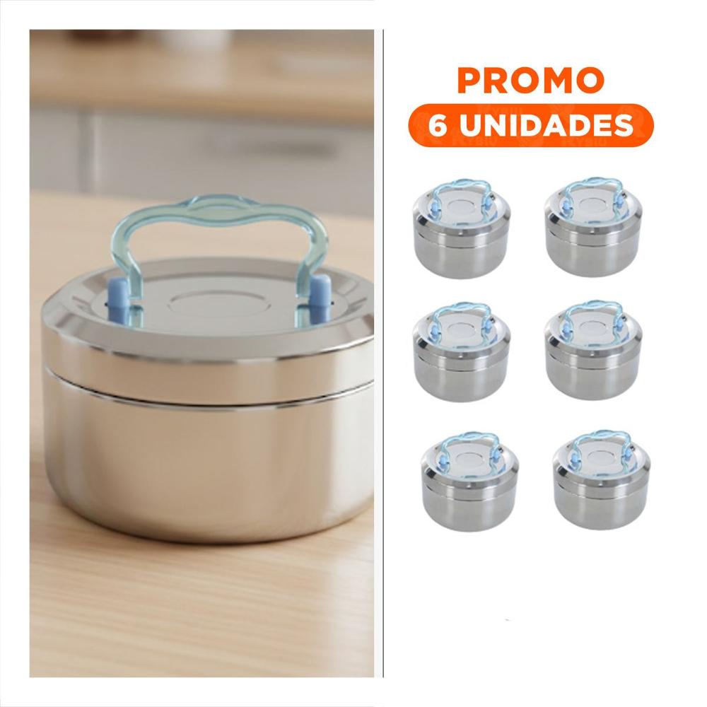 Pack6 Recipiente Circular Cuadrado Plateado y Celeste de 800ml para Transporte Y Regalo Sticker