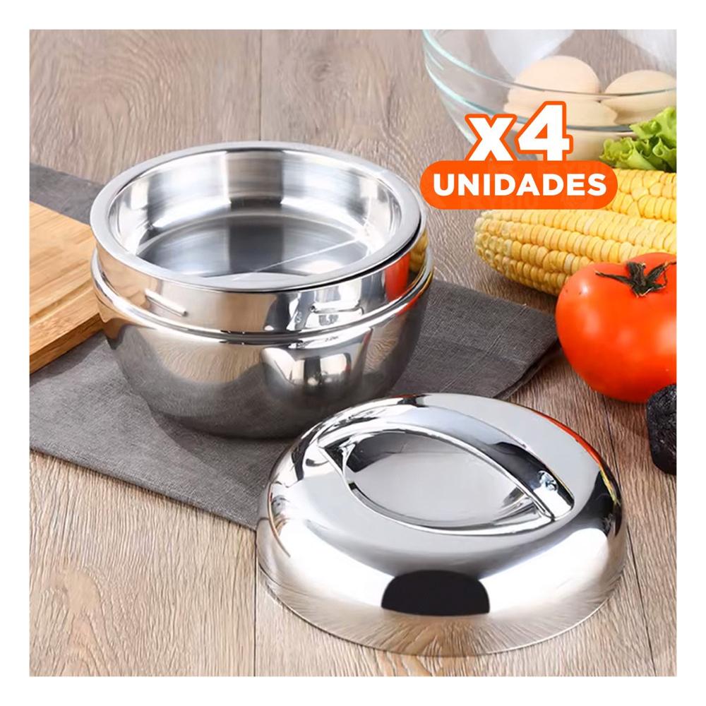 Pack4 Taper Termico Circular 1300ML de Acero Plateado Resistente para Cocina Y Papel Regalo