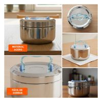 Taper Termico Plateado y Celeste en Acero de 1000ml con Forma Circular Cuadrado Y Ligas Regalo