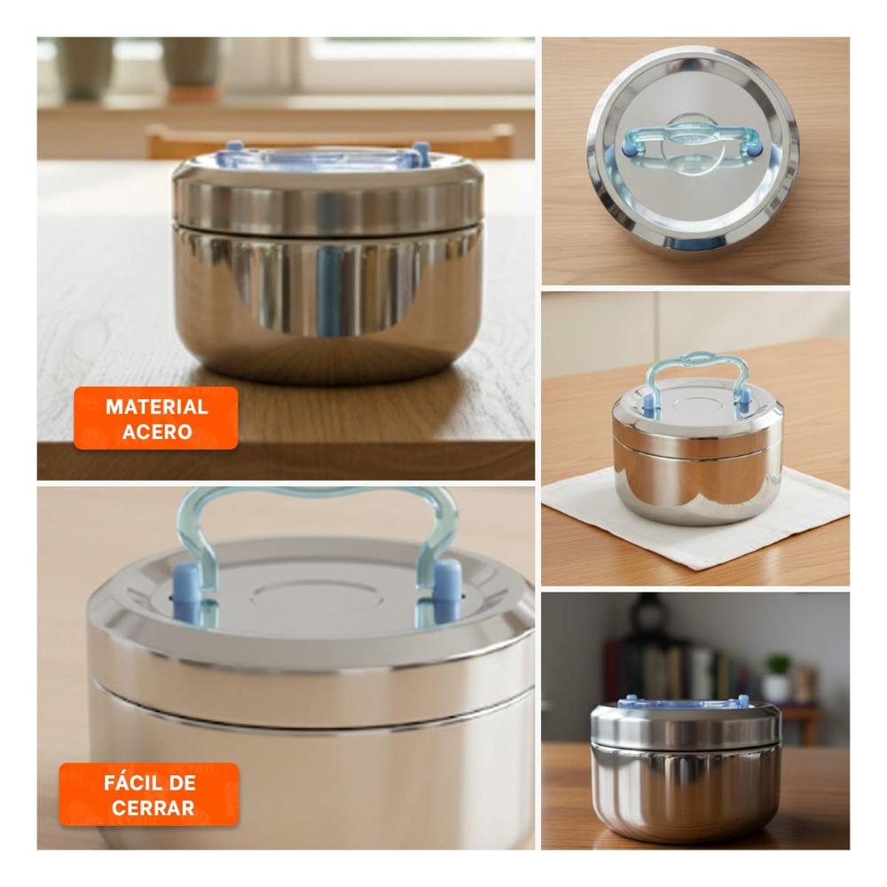 Taper Termico Plateado y Celeste en Acero de 1000ml con Forma Circular Cuadrado Y Ligas Regalo