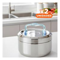 Pack2 Contenedor Plateado y Celeste 1000ml Circular Cuadrado con Cierre Seguro Y Papel Regalo