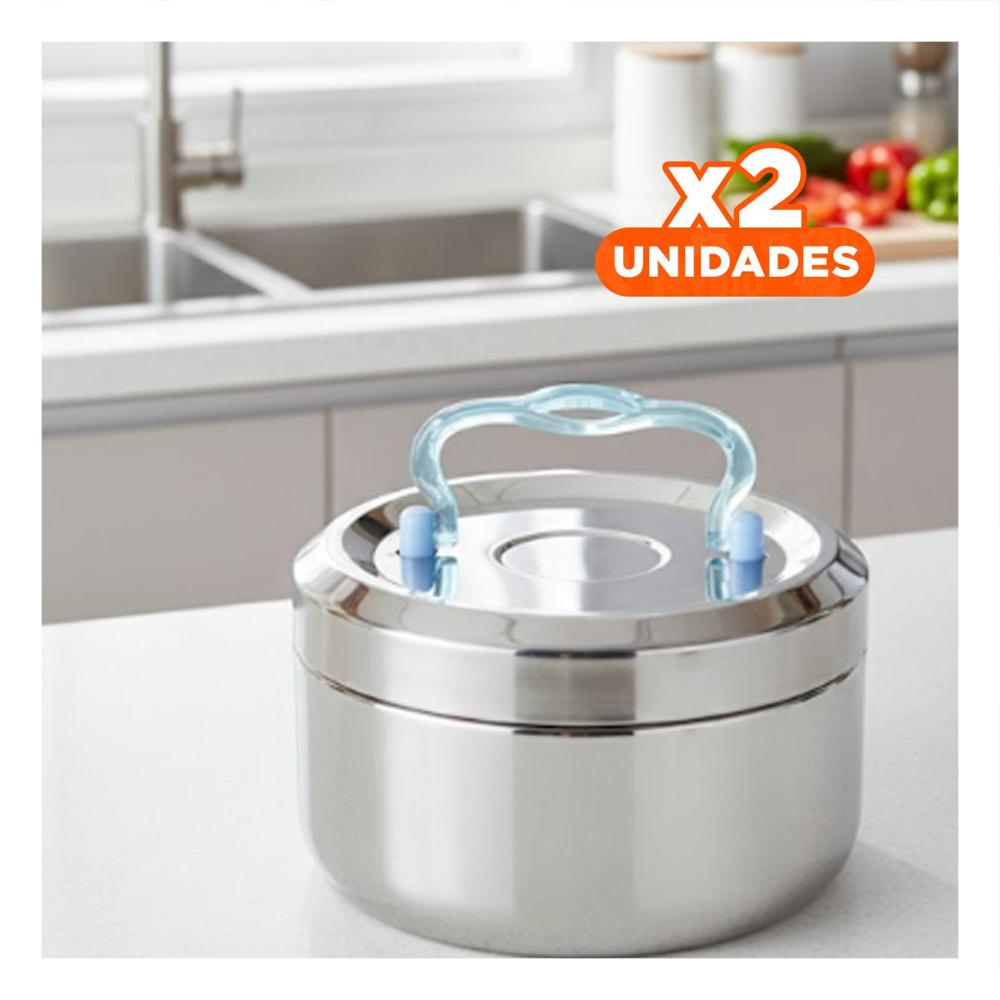 Pack2 Contenedor Plateado y Celeste 1000ml Circular Cuadrado con Cierre Seguro Y Papel Regalo