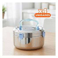 Pack4 Recipiente Plateado y Celeste de 1200ml Circular Cuadrado con Tapa Y Regalo Sticker