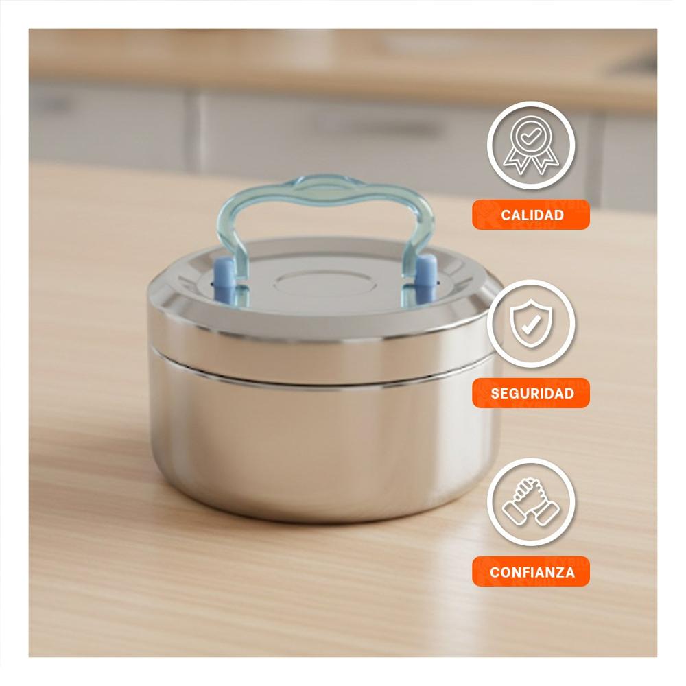 Taper Termico Circular Cuadrado de 800ml Plateado y Celeste en Acero con Tapa Hermetica Segura