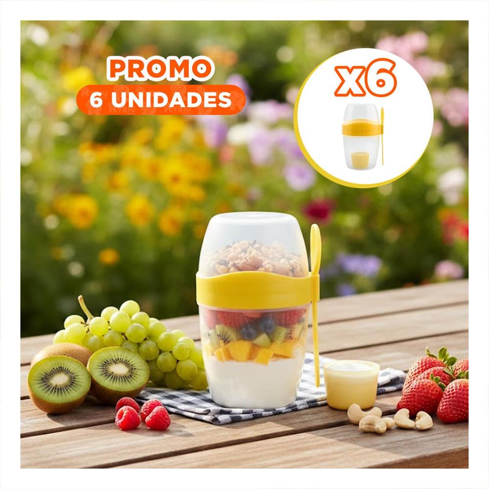 Pack6 Recipiente Yogur Amarillo Portatil con Compartimento Superior para Granola